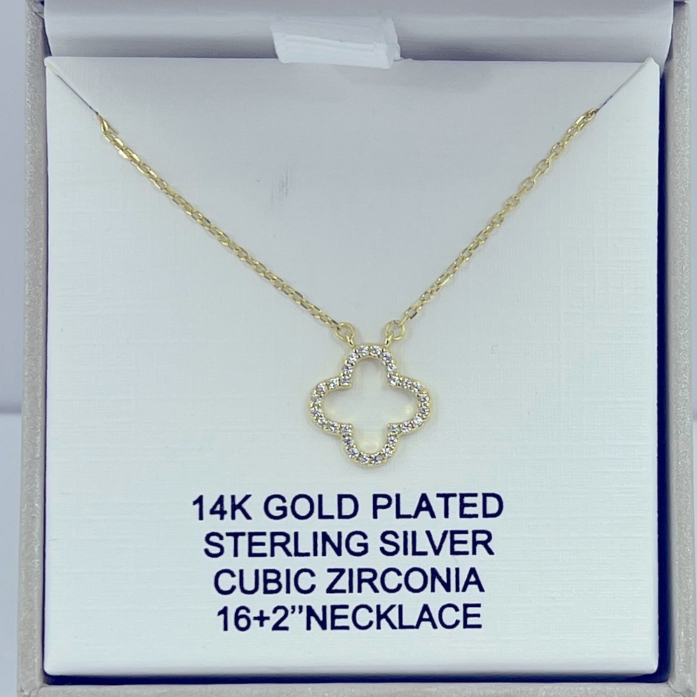 RACHEL ZOE, CLOVER PENDANT NECKLACE,925 STERLING SILVER (STAMPED) CUBIC ZIRCONIA